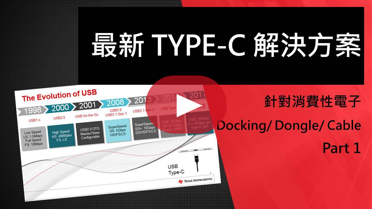 最新 Type-C 解決方案 ─ 針對消費性電子 Docking/Dongle/Cable Part 1