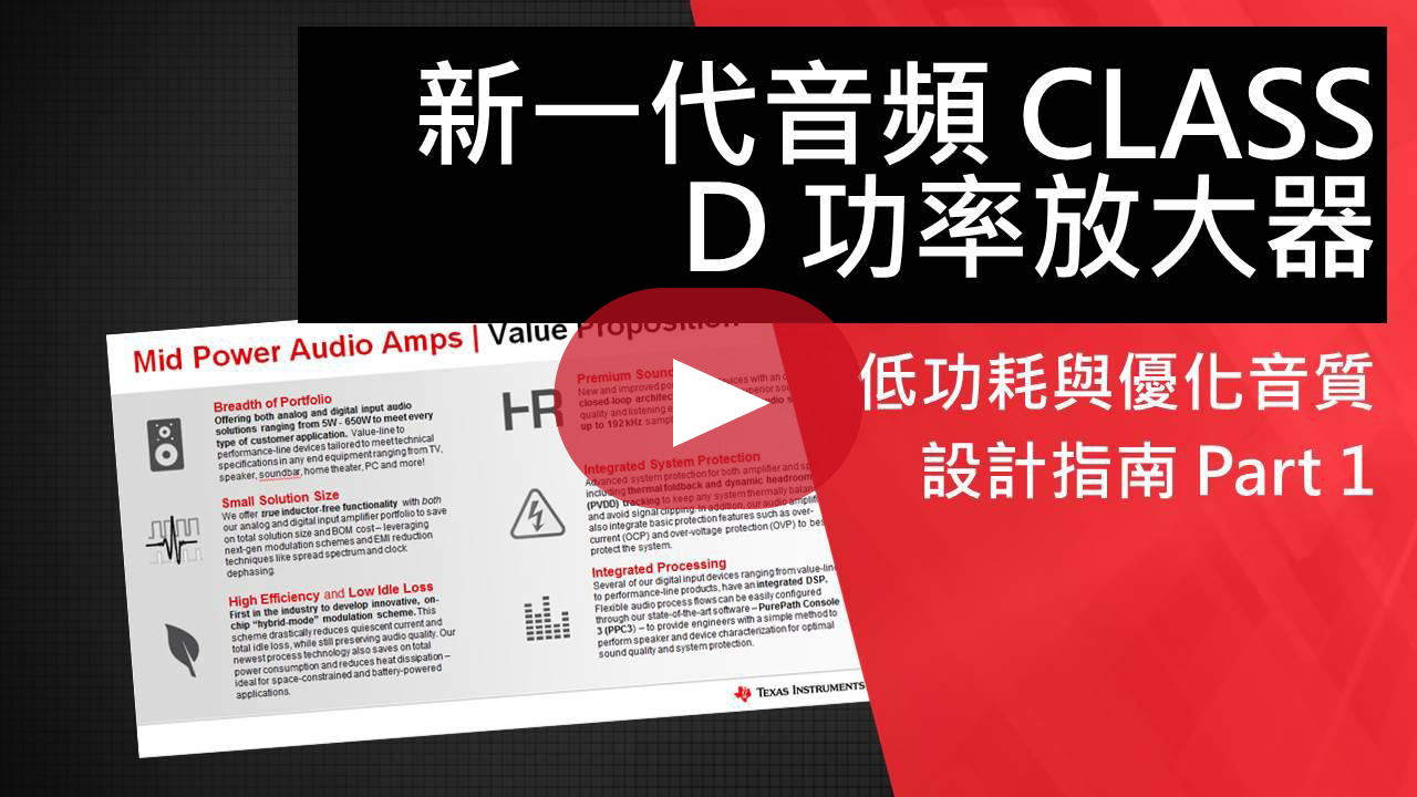 新一代音頻 Class D 功率放大器 ─ 低功耗與優化音質設計指南 Part 1