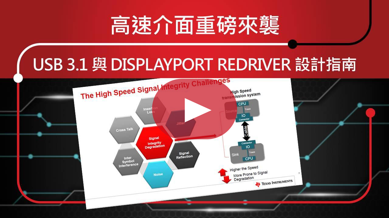 高速介面重磅來襲 – USB 3.1 與 DisplayPort Redriver 設計指南 Part 1